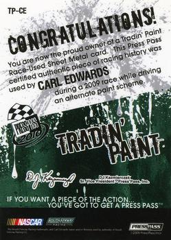 2010 Press Pass - Tradin' Paint Sheet Metal #TP-CE Carl Edwards Back