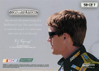 2011 Press Pass Eclipse - Spellbound Swatches #SB-CE 7 Carl Edwards Back