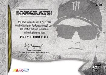 2011 Press Pass Fanfare - FanFare Autographs Bronze #FA-RC Ricky Carmichael Back
