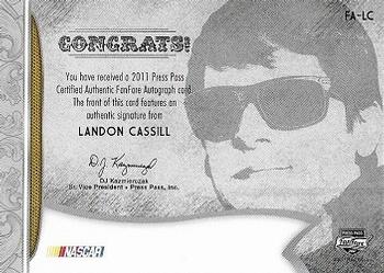 2011 Press Pass Fanfare - FanFare Autographs Bronze #FA-LC Landon Cassill Back