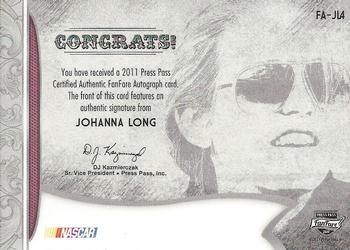 2011 Press Pass Fanfare - FanFare Autographs Bronze #FA-JL4 Johanna Long Back