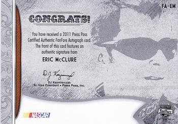 2011 Press Pass Fanfare - FanFare Autographs Bronze #FA-EM Eric McClure Back