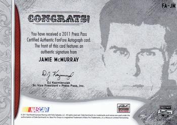 2011 Press Pass Fanfare - FanFare Autographs Bronze #FA-JM Jamie McMurray Back