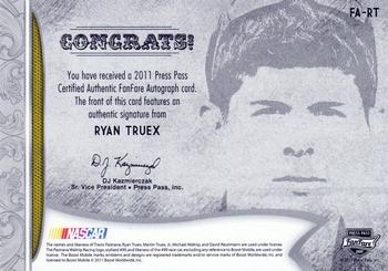 2011 Press Pass Fanfare - FanFare Autographs Bronze #FA-RT Ryan Truex Back