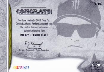 2011 Press Pass Fanfare - FanFare Autographs Gold #FA-RC Ricky Carmichael Back