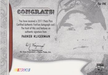 2011 Press Pass Fanfare - FanFare Autographs Gold #FA-PK Parker Kligerman Back