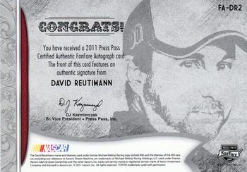2011 Press Pass Fanfare - FanFare Autographs Gold #FA-DR2 David Reutimann Back