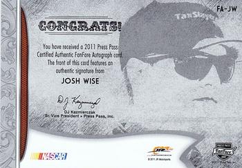 2011 Press Pass Fanfare - FanFare Autographs Gold #FA-JW Josh Wise Back