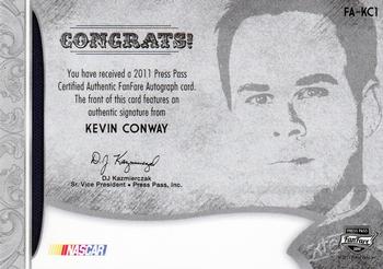 2011 Press Pass Fanfare - FanFare Autographs Silver #FA-KC1 Kevin Conway Back