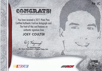 2011 Press Pass Fanfare - FanFare Autographs Silver #FA-JC Joey Coulter Back