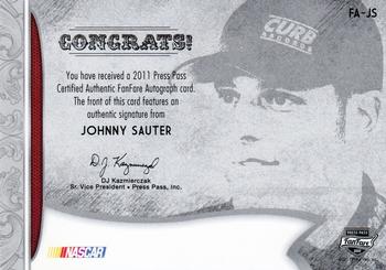 2011 Press Pass Fanfare - FanFare Autographs Silver #FA-JS Johnny Sauter Back