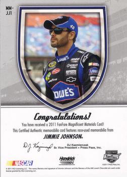 2011 Press Pass Fanfare - Magnificent Materials Dual Swatches #MM-JJ1 Jimmie Johnson Back