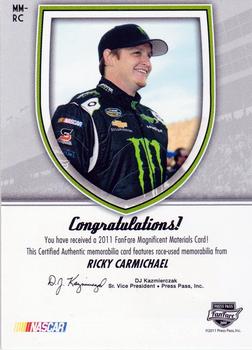 2011 Press Pass Fanfare - Magnificent Materials Dual Swatches #MM-RC Ricky Carmichael Back