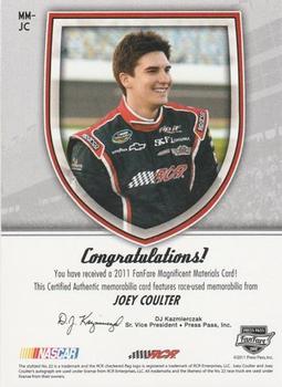 2011 Press Pass Fanfare - Magnificent Materials Holofoil #MM-JC Joey Coulter Back