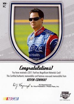 2011 Press Pass Fanfare - Magnificent Materials Holofoil #MM-KC Kevin Conway Back