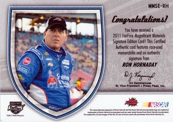 2011 Press Pass Fanfare - Magnificent Materials Signature Edition-Holofoil #MMSE-RH Ron Hornaday Back