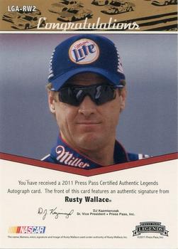 2011 Press Pass Legends - Autographs Blue #LGA-RW2 Rusty Wallace Back