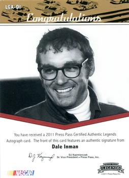 2011 Press Pass Legends - Autographs Gold #LGA-DI Dale Inman Back