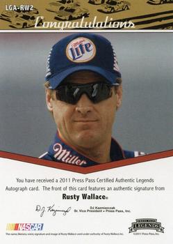 2011 Press Pass Legends - Autographs Gold #LGA-RW2 Rusty Wallace Back