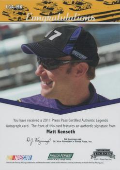 2011 Press Pass Legends - Autographs Silver #LGA-MK Matt Kenseth Back