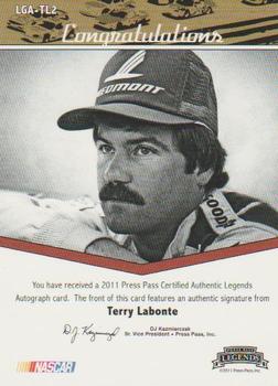2011 Press Pass Legends - Autographs Silver #LGA-TL2 Terry Labonte Back
