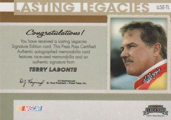 2011 Press Pass Legends - Lasting Legacies Signature Edition #LLSE-TL Terry Labonte Back