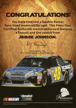 2011 Press Pass Premium - Double Burner #DB-JJ Jimmie Johnson Back