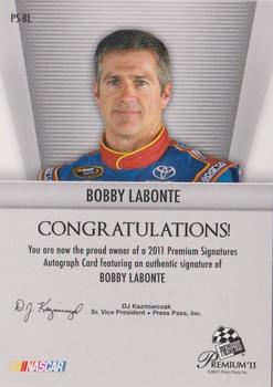 2011 Press Pass Premium - Signatures #PS-BL Bobby Labonte Back