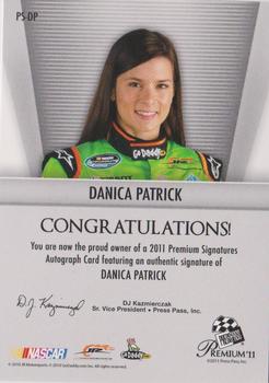 2011 Press Pass Premium - Signatures #PS-DP Danica Patrick Back