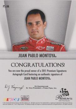 2011 Press Pass Premium - Signatures #PS-JM Juan Pablo Montoya Back