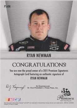 2011 Press Pass Premium - Signatures #PS-RN Ryan Newman Back