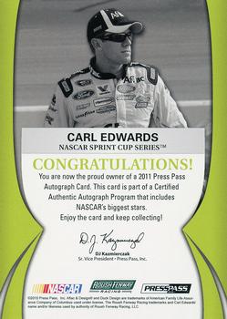 2011 Press Pass - Autographs Blue #NNO Carl Edwards Back
