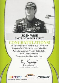 2011 Press Pass - Autographs Bronze #NNO Josh Wise Back