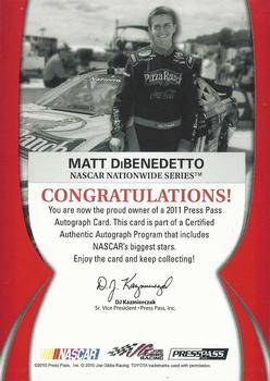 2011 Press Pass - Autographs Silver #NNO Matt DiBenedetto Back