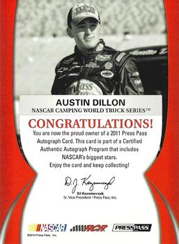 2011 Press Pass - Autographs Silver #NNO Austin Dillon Back