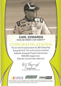 2011 Press Pass - Autographs Silver #NNO Carl Edwards Back