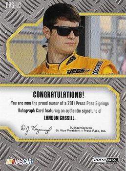 2011 Press Pass - Signings Brushed Metal #PPS-LC Landon Cassill Back
