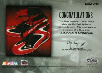 2011 Wheels Main Event - Main Event Materials Silver #MEM-JPM Juan Pablo Montoya Back