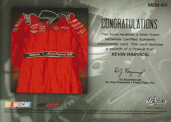 2011 Wheels Main Event - Main Event Materials Silver #MEM-KH Kevin Harvick Back