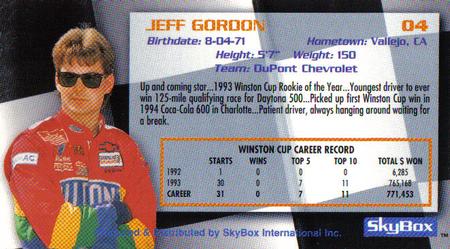 1994 SkyBox #04 Jeff Gordon's Car Back