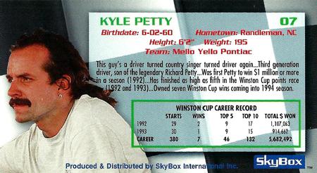 1994 SkyBox #07 Kyle Petty's Car Back