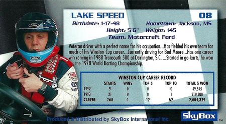 1994 SkyBox #08 Lake Speed's Car Back