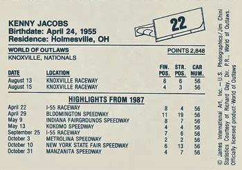 1987 World of Outlaws #22 Kenny Jacobs Back