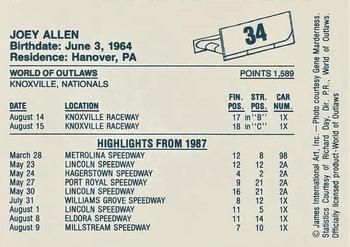 1987 World of Outlaws #34 Joey Allen Back