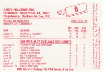 1988 World of Outlaws #6 Andy Hillenburg Back