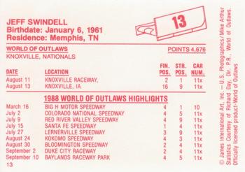1988 World of Outlaws #13 Jeff Swindell Back