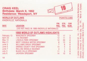 1988 World of Outlaws #19 Craig Keel Back