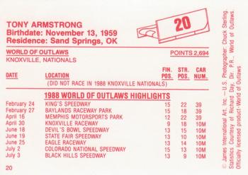 1988 World of Outlaws #20 Tony Armstrong Back