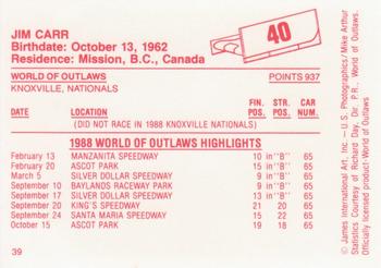 1988 World of Outlaws #40 Jimmy Carr Back