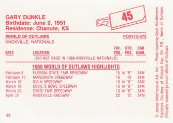 1988 World of Outlaws #45 Gary Dunkle Back